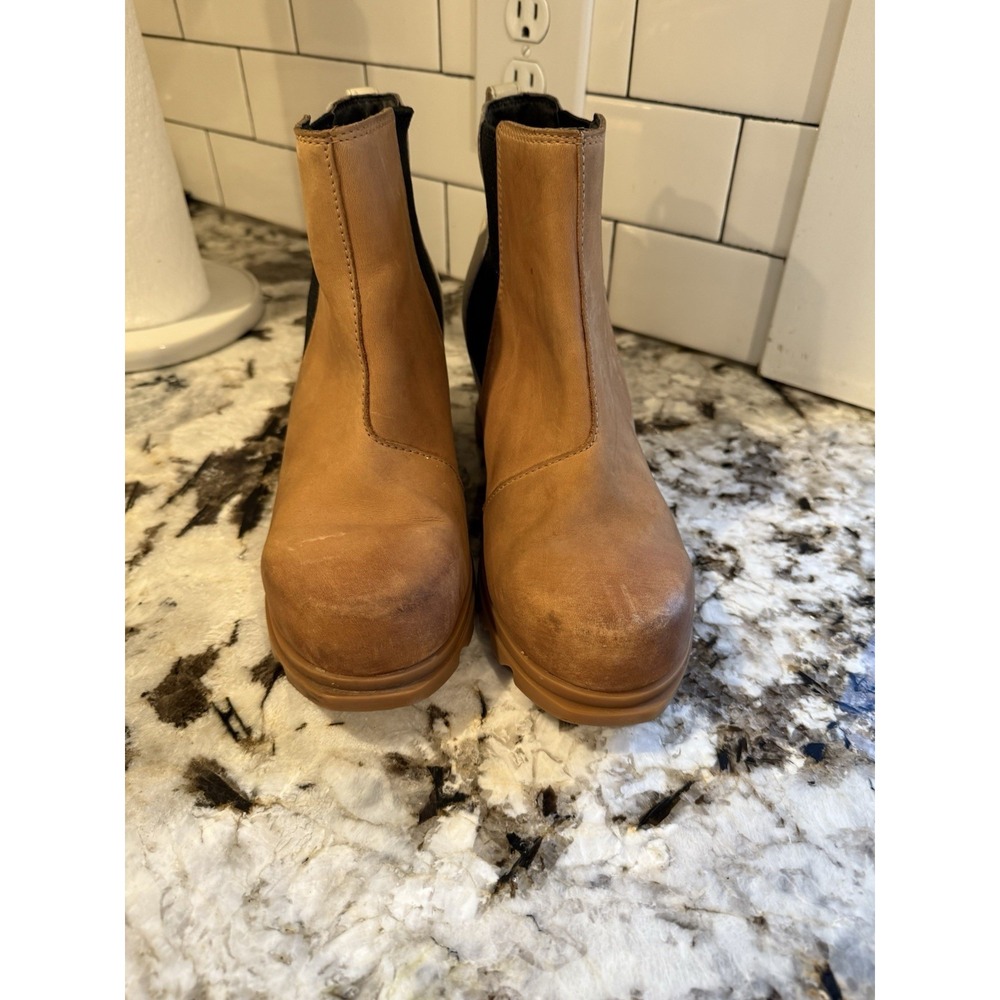 Sorel Joan of Arctic Wedge III Boots Womens 8.5 Tan White Leather Chelsea Bootie - Picture 3 of 8